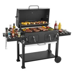 VEVOR Charcoal Grill, 780 sq.in.Extra-Large Charcoal Barbecue Grill with 2 Liftable Charcoal Trays & Folding Side Tables, High-Temp Powder-Coated Steel BBQ Cooking Grills for Patio Backyard Parties