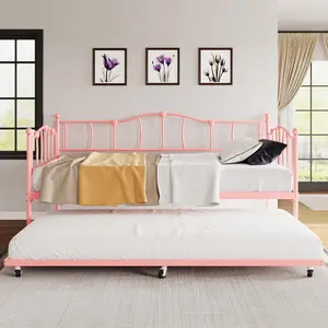 【GARVEE】Sofa Bed with Trundle, Height Adjustable Twin Daybed, Heavy Duty Metal Slats Support Multifunctional Bed, Daybed with Pull Out Trundle,  for Bedroom, Living Room, Guest Room (Twin)