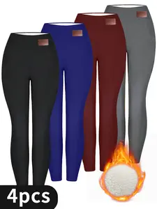 4PCS Elegant Stretchy Thermal Yoga Leggings: High Waist, Fleece-Lined with Pocket - Warm, Durable & Versatile for All Seasons Fashion leggings women flareleggings leggings pockets