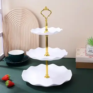 Elegant 3 Tier Plastic Cake Stand with Handle, Wavy Edge Design for Wedding, Birthday and Party Desserts, Durable Non-Electric Display for Cake Decoration, Cupcake Stand