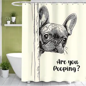 PAUSEBOLL French Bulldog Bathroom Curtain Funny are You Pooping Shower Curtain with Hooks Bathroom Curtain Decor Shower Curtain Waterproof Machine Washable