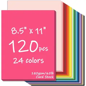120 Sheets Colored CardStock, 180gsm/65lb 24 Colors Cardstock Print Paper 8.5 x 11 Inches, Double Sided Printed Card Stock Paper for Scrapbook School Office Printing DIY Craft