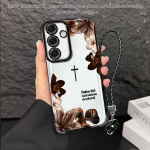Psalm 46:5 Vintage Dark Floral Art Phone Case,Suitable for [Galaxy S25] High-end phone case  Lanyard a beautiful four-leaf clover lanyard is included🍀 952