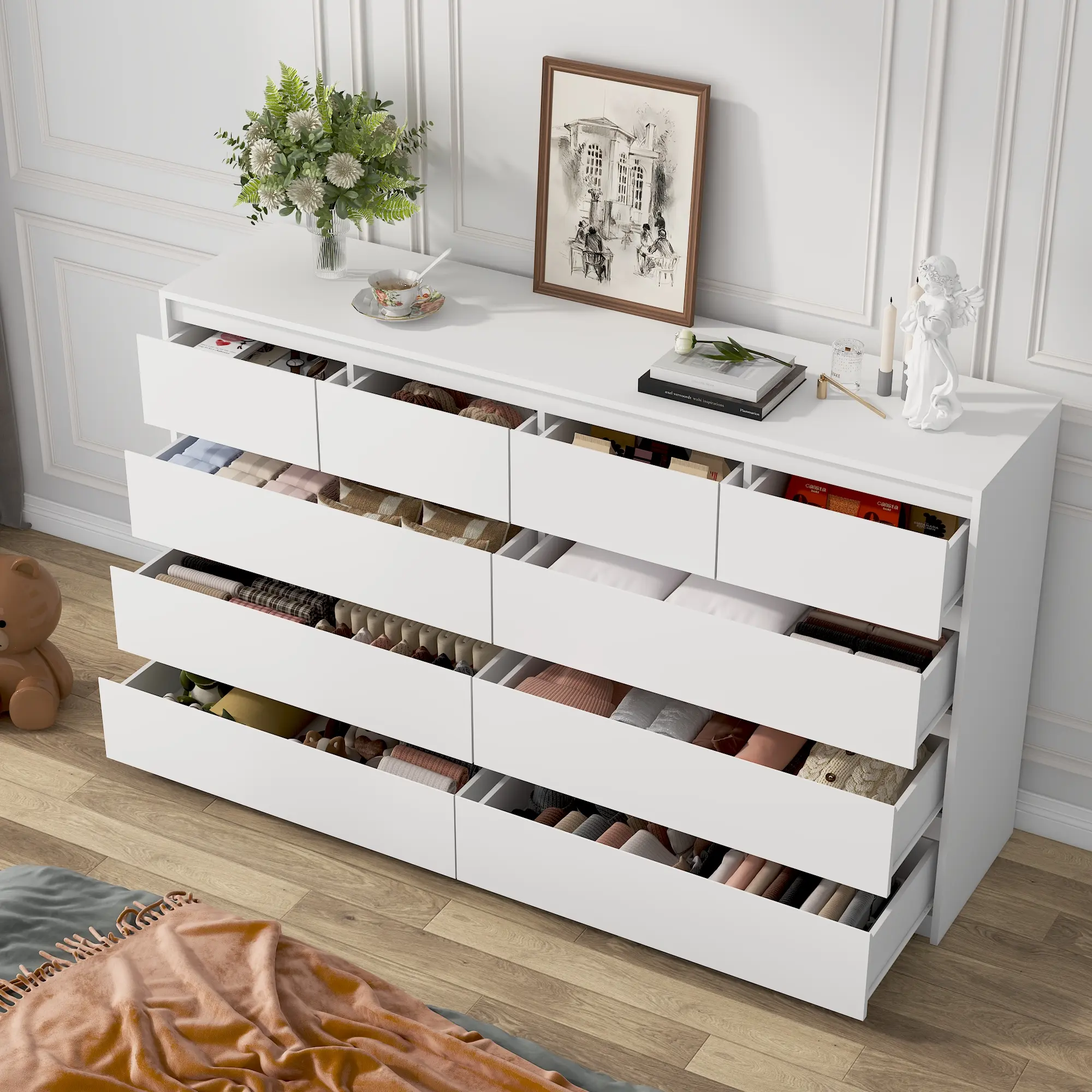 10 Drawers Dresser for Bedroom, 55" Wide 37" Tall Dresser with 10 Drawers, Modern Large Wood Chest of Drawer Handle Free, Living Room, Entryway, Hallway, Black