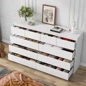 10 Drawers Dresser for Bedroom, 55" Wide 37" Tall Dresser with 10 Drawers, Modern Large Wood Chest of Drawer Handle Free, Living Room, Entryway, Hallway, Black