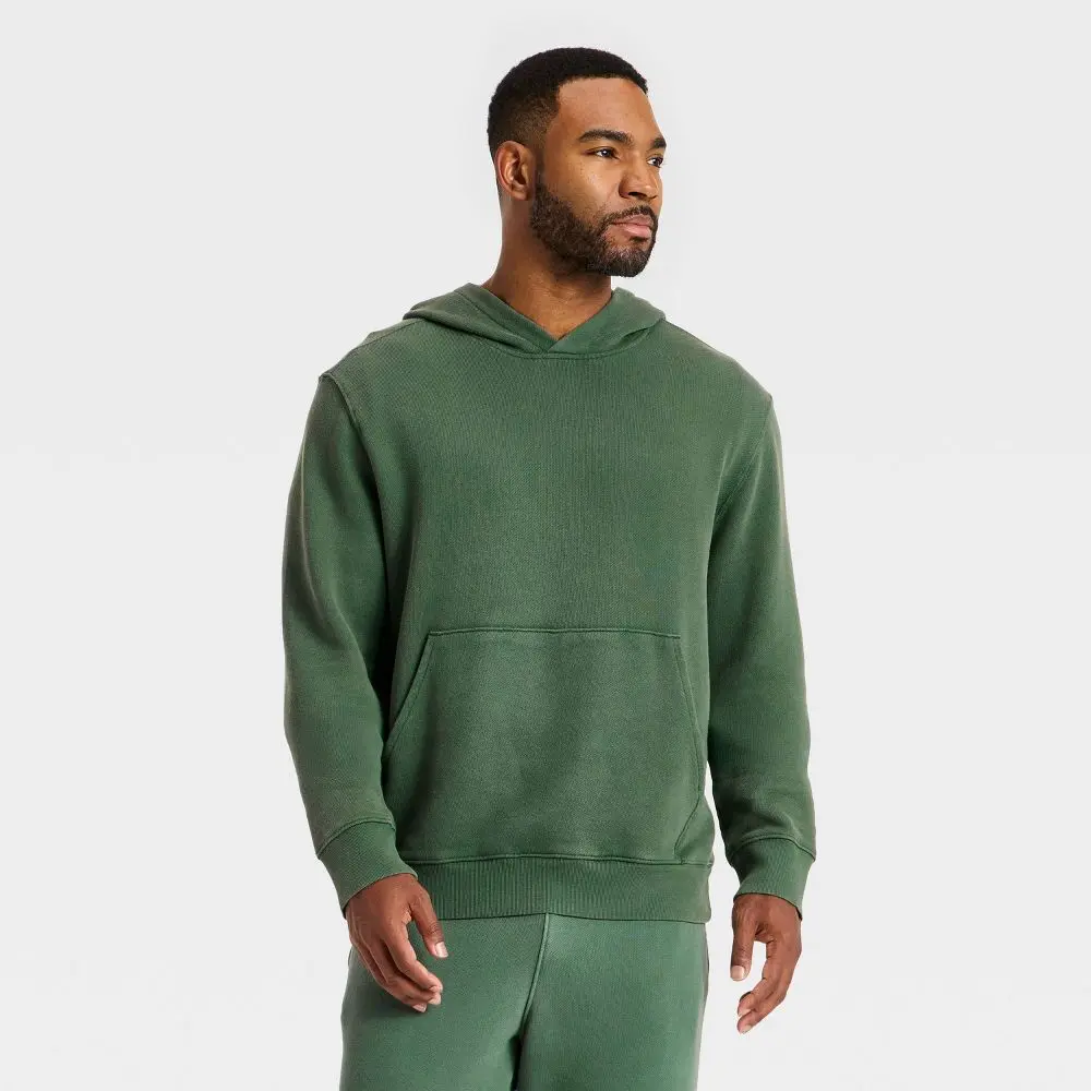 Men's Basic French Terry Pullover Hoodie Sweatshirt - All In Motion, Small, Kangaroo Pocket, Plain Soft Fabric, Hem, Menswear for Outdoor Activities