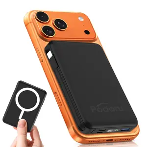 Podoru Multifunctional 10000mAh Power Bank - Wireless Magnetic Fast Charging Portable Charger for iPhone 17/16/15/14/13/12 Series, Built-in USB-C Lightning Cable, MagSafe, Ultra-Slim Dual-Port, Silicone Accessory for Mobile Phones, Smartphones & Devices
