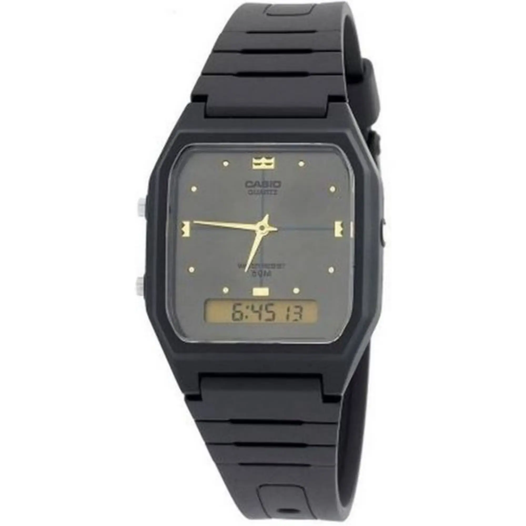 Casio Unisex Analog-Digital Watch with Gray Dial and Black Band - AW-48HE-8AV