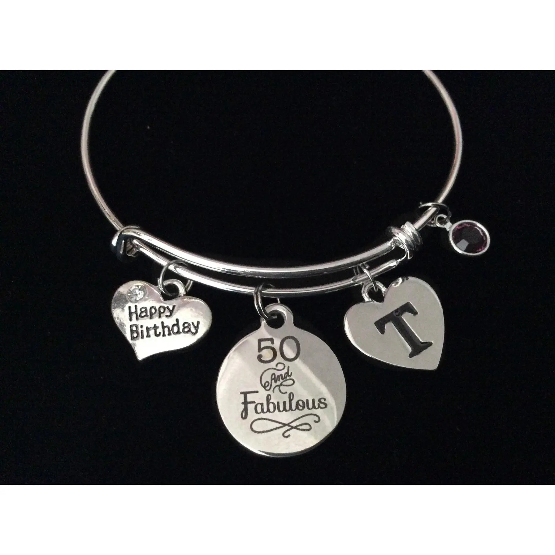 50 and Fabulous Fifty Happy Birthday Expandable Charm Bracelet Adjustable