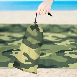 Green Woodland Camo Sand-free Beach Blanket, Military Hunting Camouflage Outdoor Mat, 59" x 79", Easy to Carry Anywhere, for Summer Trips & Nature Trips