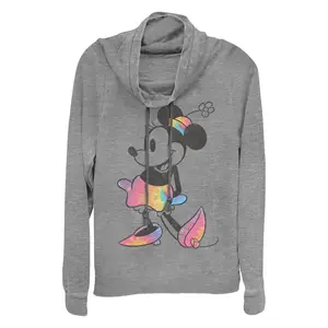 Junior's Mickey & Friends Rainbow Tie-Dye Minnie Mouse Cowl Neck Sweatshirt