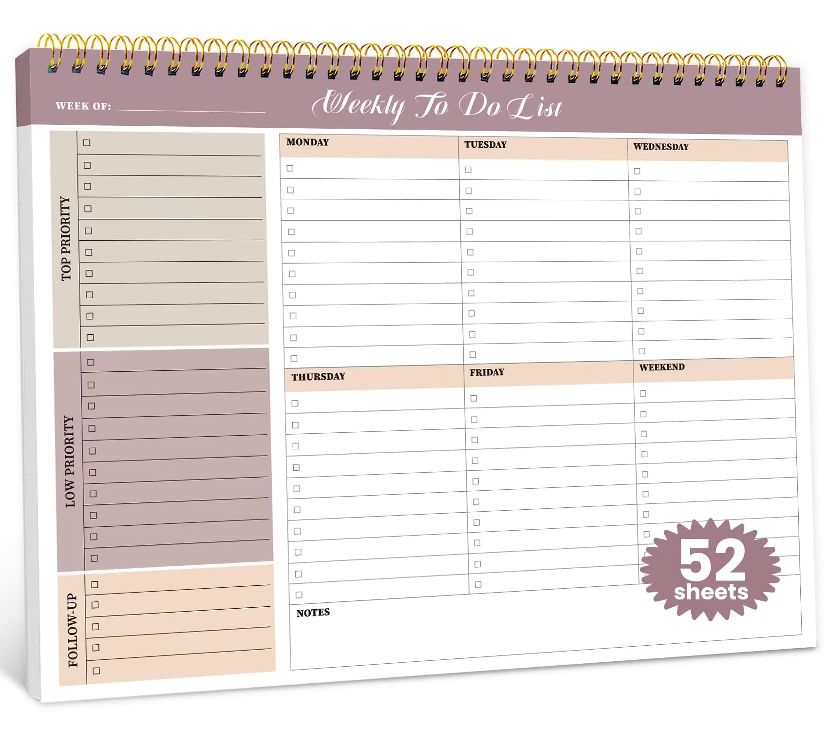 Undated Weekly To Do List Planner Notebook (8.5"×11") - 52 Sheets Midnight Lilac Adult Office Organizer, Premium Covers, Seamless Page-Turning, Versatile and Long-Lasting for Personal Use, Durability and Ease of Use, Japanese Office Stationery