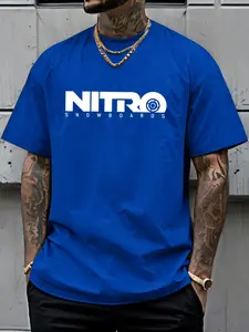 Summer Nitro Snowboards Printed Short Sleeve T-Shirt for Men, Casual Loose-Fit Round Neck Half-Sleeve Top, Outdoor Skiing Fashion