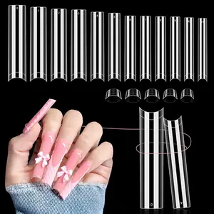 504-Pack No C-Curve Clear Nail Covers for Professional Acrylic Nails, 3XL Extra Long, 12 Size Half Set Straight Tapered Square French Fake Nail Covers for Nail Salon Home DIY