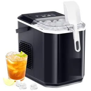 Xbeauty Ice Makers Countertop, Large Chunks of Bullet Ice, Adjustable ice Cube size, 9 Bullet Ice Cubes in 6 Mins, with Basket, Handle and Scoop, for Homes, Kitchens, RVs, Parties
