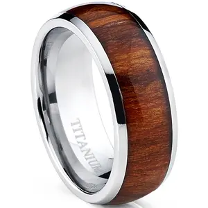 Men's Titanium Ring Wedding Band Engagement Ring Real Wood Inlay 8MM Comfort Fit