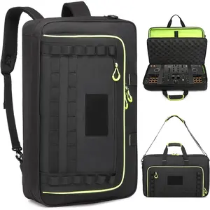 DJ Controller Case for DDJ-FLX4/ 200/400/SR2/REV1 Numark Party Mix 2/Mixtrack  FX with 15.6" Laptop Compartment, DJ Controller Bag with Thick EVA Padding and  Strap, Black+Green