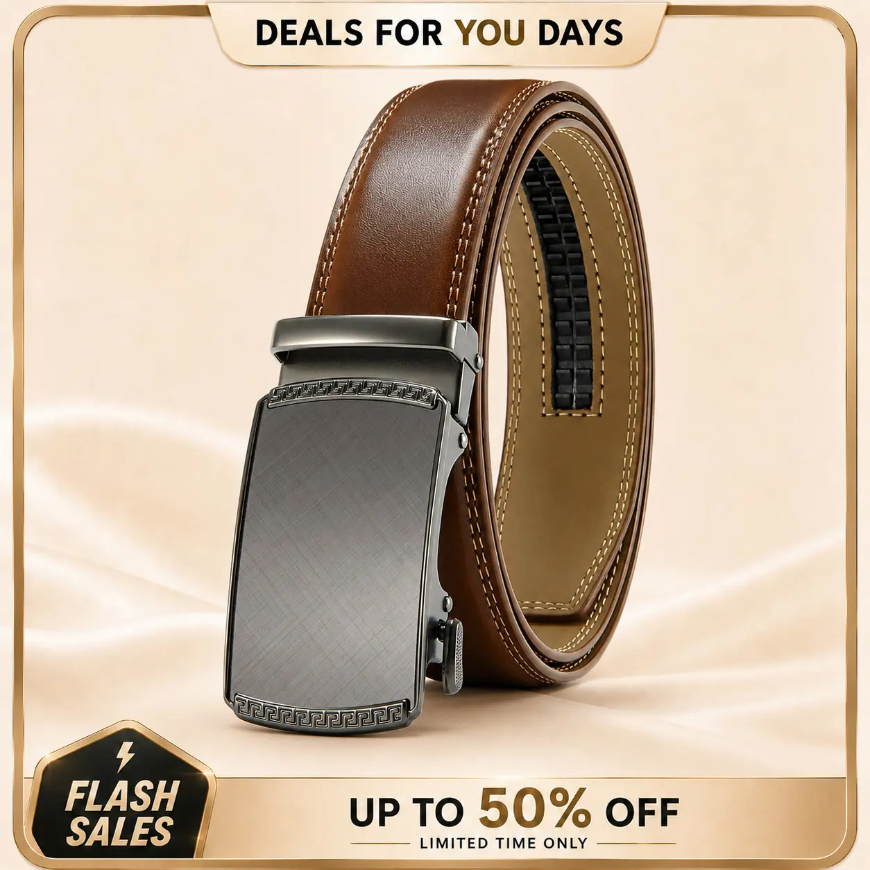 Men's Fashion Ratchet Belt, 35mm Genuine Leather Casual Dress Belt with Adjustable Strap & Automatic Click Buckle for Jeans, Adjustable Strap Men's Belts