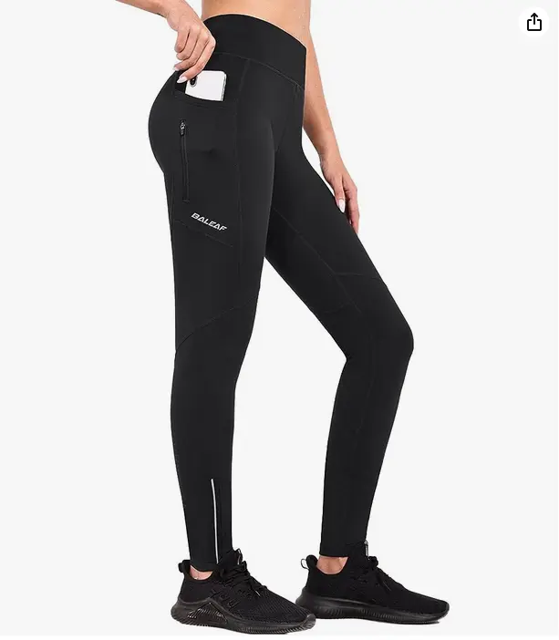 Baleaf Women's Thermal Fleece-Lined Leggings - Water-Resistant Tights with Zip Pockets for Cold Weather Running, Hiking, Activewear Bottoms, Athleisure Fitness Pants, Athletic Bottoms