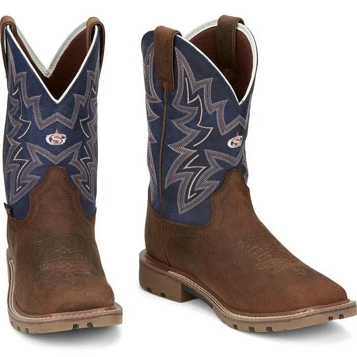 Men's Cowboy Leather Work Footwear - 11-in Waterproof Square Toe Cowhide Boots, Slip-Resistant Rubber Sole, Closed Design, Walking Heel Shoe