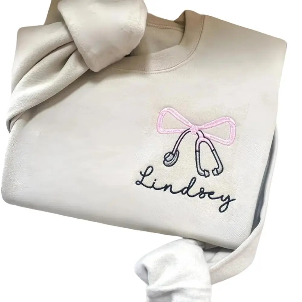 Custom Nurse Sweatshirt with Embroidered Bow & Stethoscope | Personalized Nurse Pullover | Coquette Bow Medical Crewneck | Gift for Nurses, Doctors & Healthcare Workers