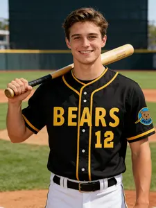 Chico's Bail Bonds Bears Baseball Jersey Short Sleeve Top, Fun Design, Gift Idea, Sporty Style, All Seasons, Fitted Fit