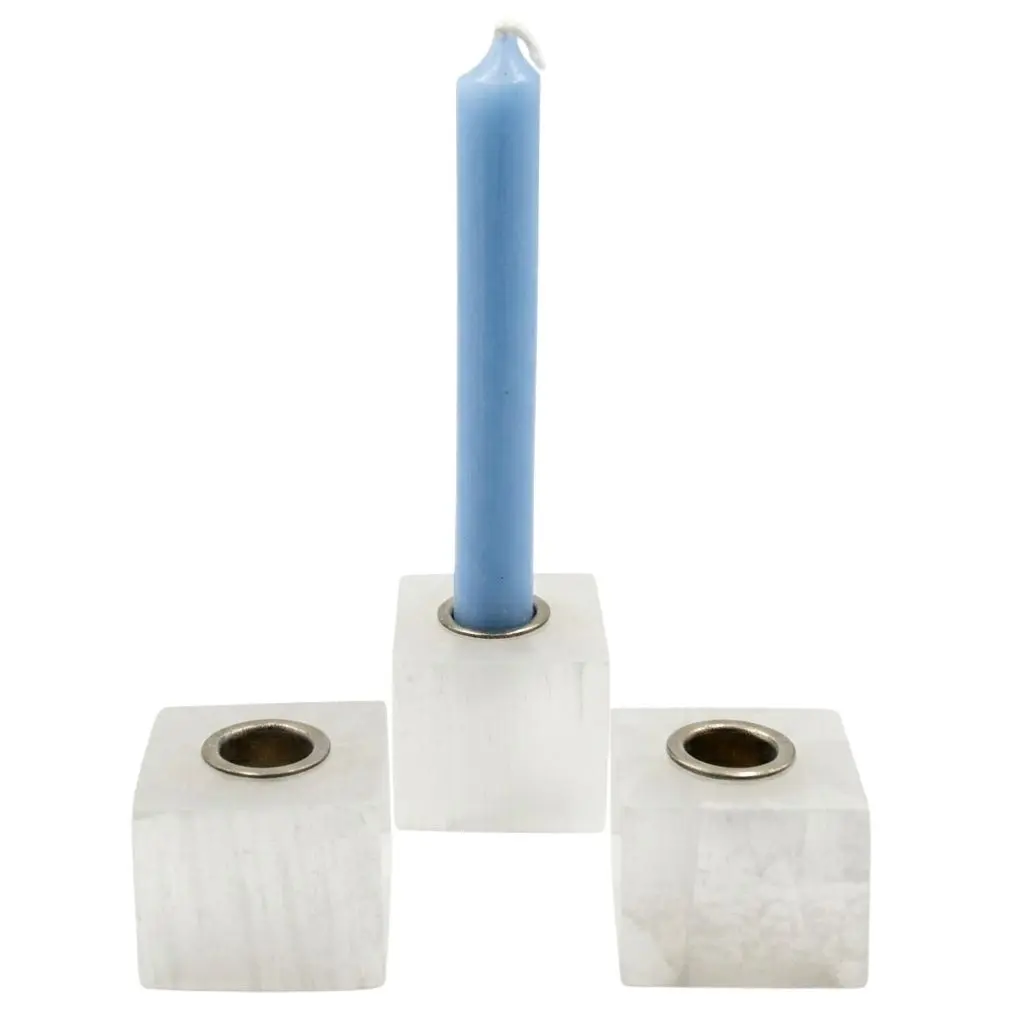 Selenite Chime Candle Holders Set of 3 — Crystal Ritual Holders