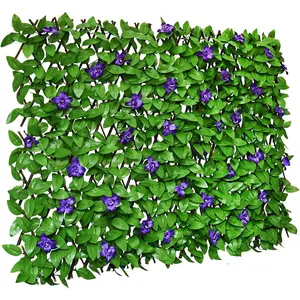 Sumery Expandable Fence Privacy Screen for Balcony Patio Outdoor,Decorative Faux Ivy Fencing Panel,Artificial Hedges (Single Sided Leaves) (1, Purple Flowers)