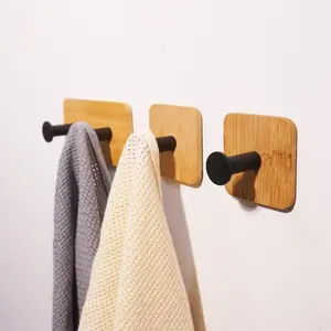 Wooden Hook No Drilling Clothes Hat Hooks Kitchen Bathroom Strong Adhesive Hooks, Durable Wooden Material, Easy Installation