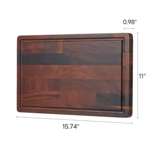 Walnut Wood Cutting Board with Juice Groove, Double-Sided Chopping Block with Built-in Handle, Reversible Butcher Block for Meat, Vegetables & Serving Tray