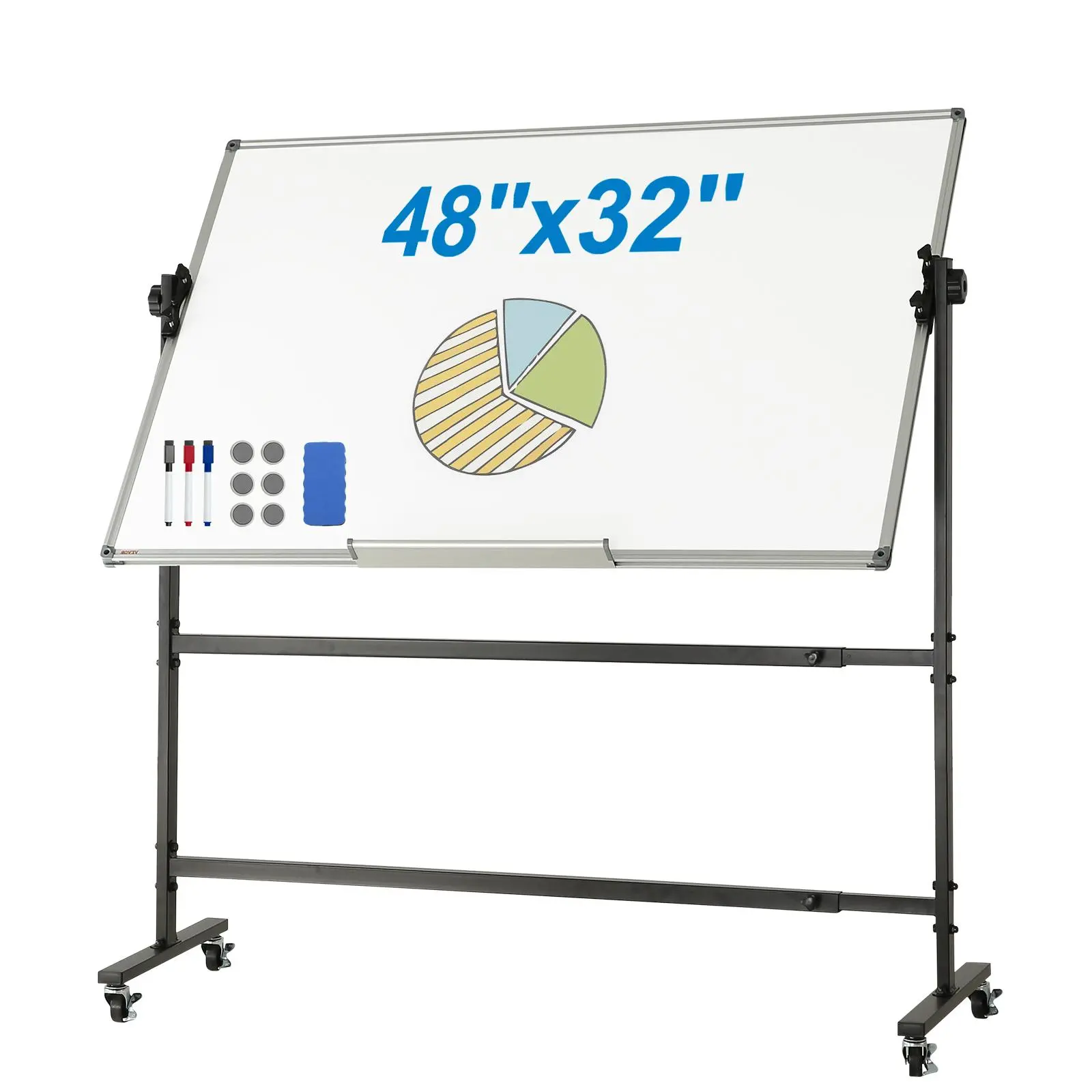 【Summerfinds】VEVOR Rolling Whiteboard, 48x32 inch Double-Sided Magnetic Mobile Whiteboard, 360° Reversible Adjustable Height Dry Erase Board with Wheels & Movable Tray for Office School