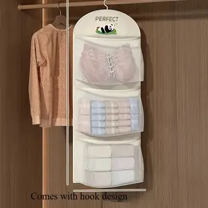 Three-layer hanging underwear, socks and bra grid storage bag, Multifunctional storage bag, for dormitory and home, transparent pocket design, multi-layer organizer, garment organizing and storage, Clothes Storage