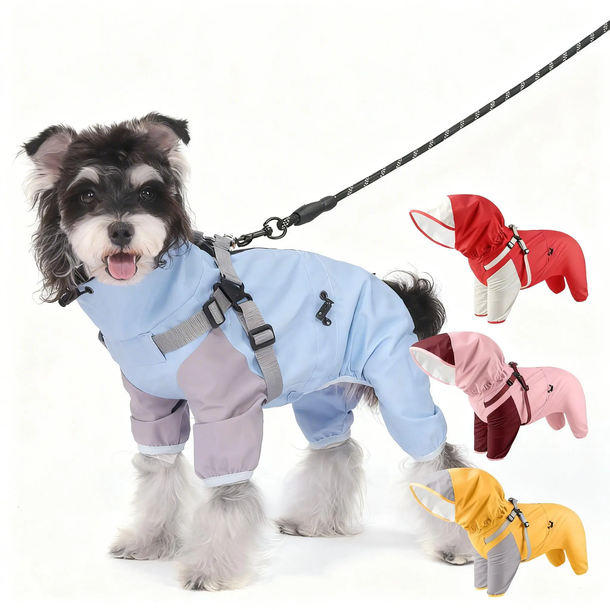 DikaSun Hooded Dog Raincoat - 100% Waterproof, Windproof Pet Clothing with Reflective Strips, Easy On/Off Multi-Size Rain Gear for Small to Large Dogs