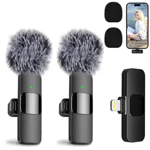 2 PCS Wireless Lavalier Microphone for iPhone, iPad,Android, USB-C Microphone Dual Wireless Microphone for Video Recording, Live Stream, Vlog Noise Reduction & Plug-Play(No Need App/Bluetooth)