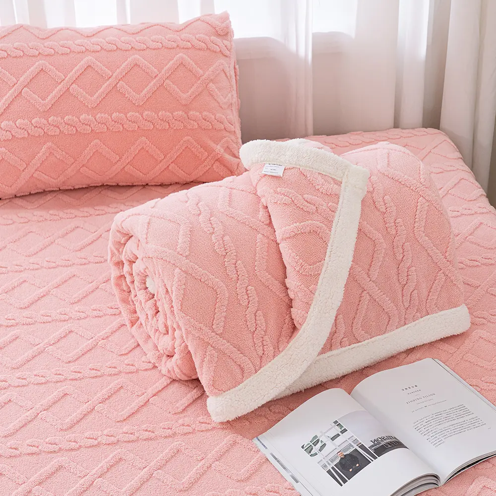 Blush Pink Premium Taffeta Fluffy Velvet 3PC Fitted Sheet & Pillowcase Set - Deep Pockets, Cloud-Like Soft Bedding, Non-Slip Full Elastic Design, Shrink-Fade Resistant, Durable, Gentle, Cozy, Machine Washable, Luxury Home Hotel Gift for Women