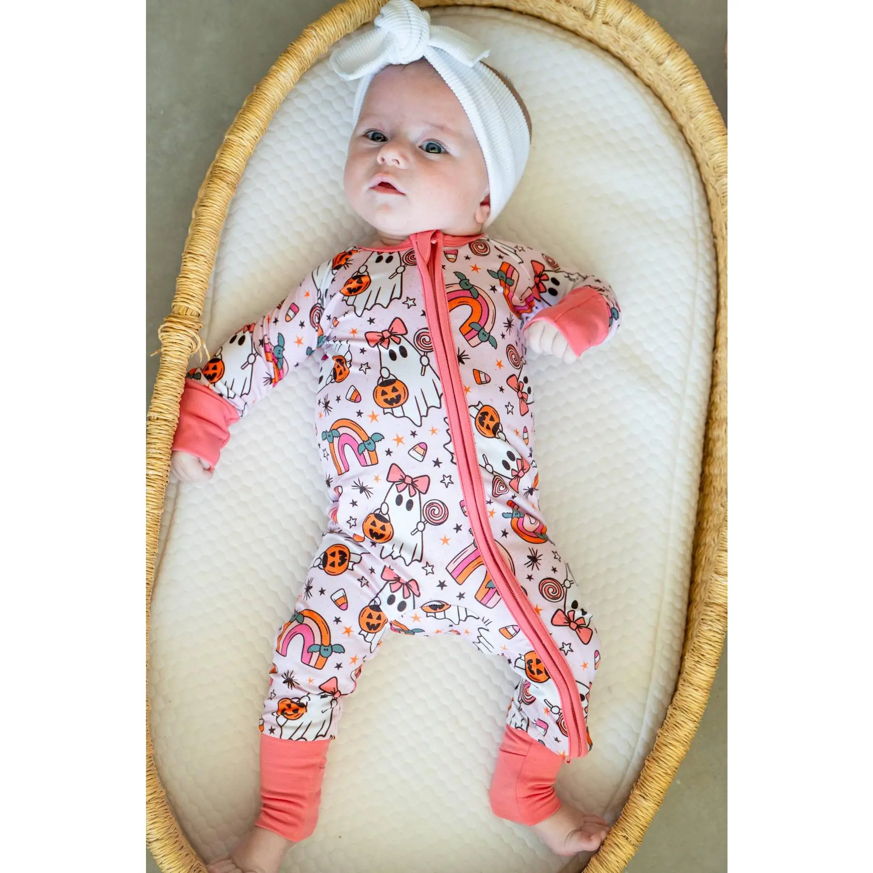 Sweet Ghosts Zip-up Romper Pajama Onesie | Convertible Romper Bamboo Sleepwear Onesie
