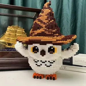 2019 Hat Owl 3D Animal Shape Puzzle Building Set, Creative Plastic Interlocking Bricks, DIY Craft Kit for Party Games and Home Decor, Holiday Gift