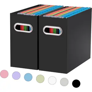 File Organizer, 2 Packs Small Storage Box, Cardboard File Folder Organizer, Collapsible File Box for Hanging File Folders Letter Size, Portable Filing Organizer with HandleBlack