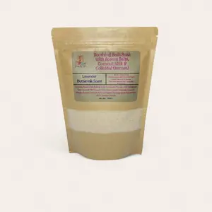 Soothing Bath Soak with Colloidal Oatmeal, Epsom Salts, Pink Himalayan Salts and Coconut Milk. Detoxifying bubble bath. Relax and rejuvenate.