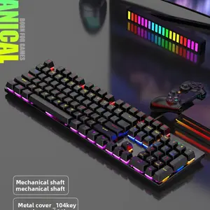 104 Keys Mechanical Keyboard, Dustproof Blue Switch, RGB Backlit, Gaming Keyboard for E-Sports, Metal Panel, Colorful Keycaps, LED Backlit Keyboard, Lighted Mechanical Keyboard