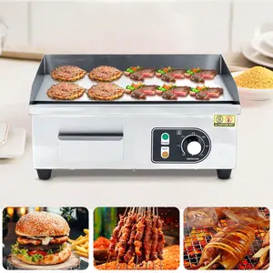 Commercial Griddle, Cast Iron Griddle, Stainless Steel Frame, 122℉-572℉ Adjustable Temperature Control, Removable Oil Storage Box, 2 Shovels & Brushes - Half Flat Top Grill,Large Cooking Surface, Easy Clean, for Kitchen & Restaurant