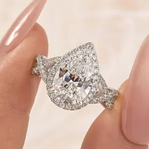 Maxine 4.0ct 5A Pear Cut CZ Engagement Ring - Artificial Gemstone Bridal Women's Ring Jewelry, Ideal for Proposal, Anniversary, Engagement Rings