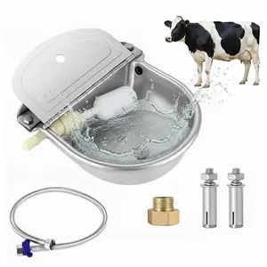 Automatic Livestock Water Bowl, Stainless Steel Float Valve Waterer with Drain, 2.5L Auto Refill Bowl for Horses, Goats, Dogs & Farm Animals