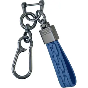 Leather Keychain, Heavy Duty Anti-Lost D-Ring, 360° Rotatable Key Ring, Wear-Resistant Sturdy Wristlet for Men Women
