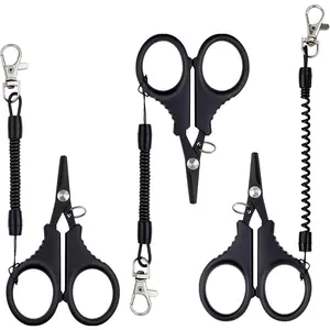 3 PCS Fishing Scissors, Stainless Steel Fishing Line Cutter &braided Line Cutter, Cutters with Titanium Coating-Fishing with Hook and Retractable Coil Lanyards Fishing Accessories (Black)