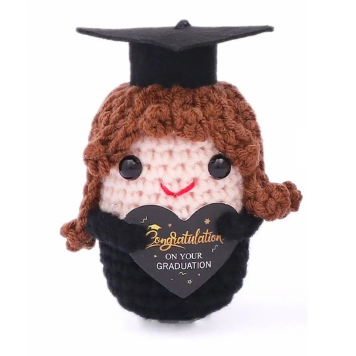 Positive Crochet Graduation gift - Cute Knitted Plush Decor, Crochet Doll, Amigurumi, Soft Stuffed Figure for Men and Women, Ideal Graduation Gift for Daughter/Son, Best Friends, and Couples - Desk Accessory for Exam Season and Grad Party Souvenir