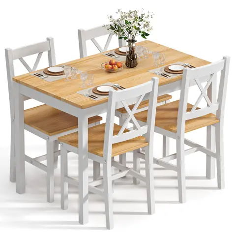 SogesPowerHome 5-Piece Modern Kitchen Table Set w/ 4 Chairs, Space-Saving Rectangular Design, Easy Assembly, Perfect for Small Dining Rooms, Stylish & Durable Home Wicker Furniture Set Wooden Dresser Set