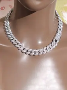 Luxury high-end ice diamond hip-hop men's hip-hop statement necklace, bubble Miami diamond-studded Cuban chain 20mm micro-studded diamond hip-hop necklace, Valentine's Day gift, hip-hop classic luxury style Cuban chain, suitable for dating and parties