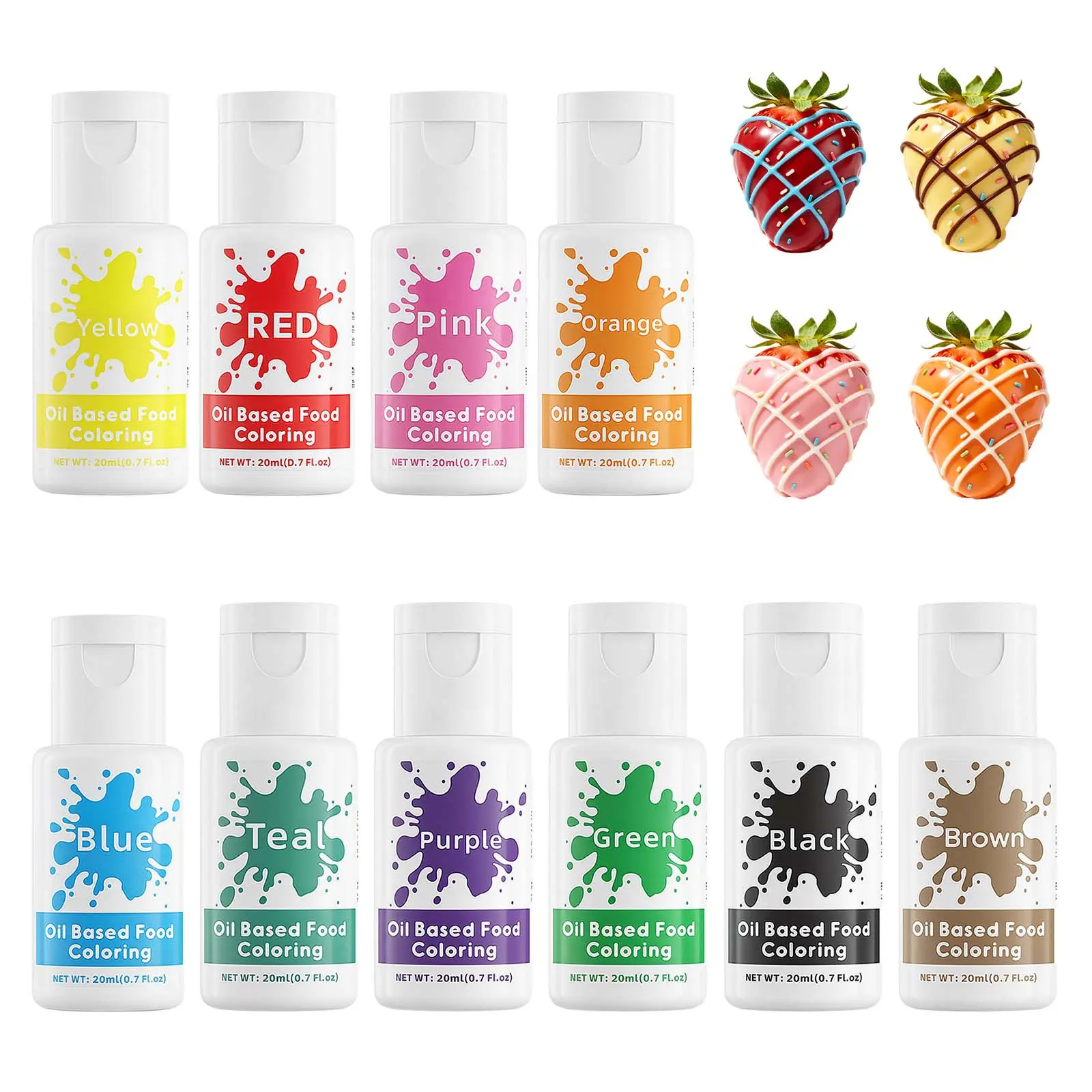 10×20ml Color Oil-Based Food Coloring Set (20ml / 0.7 fl oz Each) – Large Capacity Food Grade Liquid Colorant for Chocolate, Candy Melts, Cake Decorating, Baking & Pastries