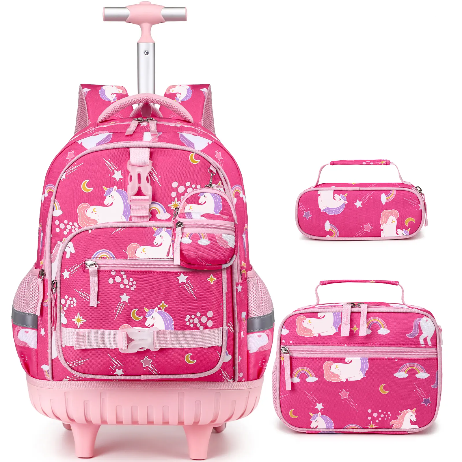 SIMILOVE Luminous Rolling Backpack 4PCS Set for Kids - Includes Lunch Box & Pencil Case, Wheel Backpack for Kindergarten Preschool Elementary Travel (Luggage & Travel Bag)